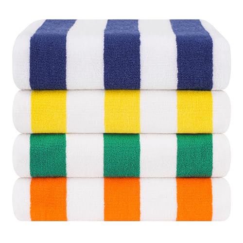 Cotton Paradise, Cabana Stripe Beach Towels 4 Packed, 30x60 inches Extra Large Pool Towels, Soft Absorbent Quick Dry, Blue - Yellow - Mint - Orange - color: Mix Color