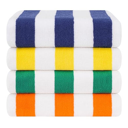 Cotton Paradise, Cabana Stripe Beach Towels 4 Packed, 30x60 inches Extra Large Pool Towels, Soft Absorbent Quick Dry, Blue - Yellow - Mint - Orange - color: Mix Color