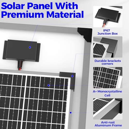 Voltset 50W Solar Panel Kit, 12V Solar Battery Trickle Charger Maintainer + 10A MPPT Charge Controller + Adjustable Mount Bracket,Waterproof Solar Panel Battery Charger for Car Boat Marine RV Roof - size: 50W