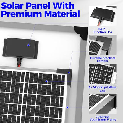 Voltset 50W Solar Panel Kit, 12V Solar Battery Trickle Charger Maintainer + 10A MPPT Charge Controller + Adjustable Mount Bracket,Waterproof Solar Panel Battery Charger for Car Boat Marine RV Roof - size: 50W
