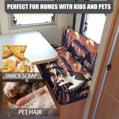 Bear RV Dinette Cushions Covers RV Sofa Furniture Protector for RV Camper Car Bench with 1 Backrest & 1 Bench Cover, Washable - color: Bear