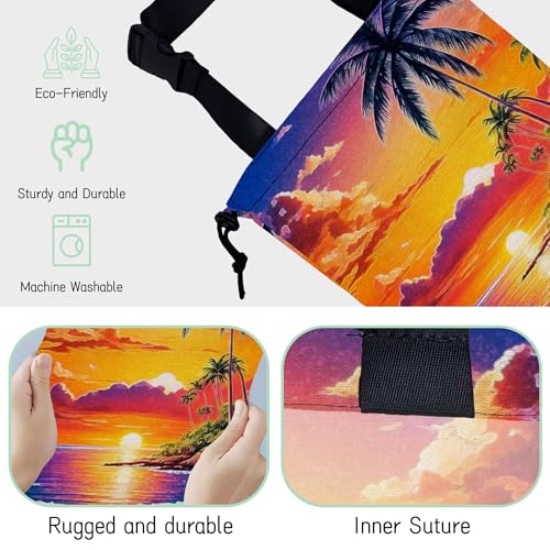 Beach Sunrise Car Garbage Bag,Palm Tree Waterproof Small Car Trash Bag Hanging Back of Seat,Drawstring Hanging Car Trash Bag with Adjustable Buckle for Car Accessories - color: Beach Sunrise