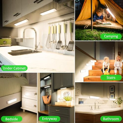 Motion Sensor Under Cabinet Lights, Magnetic Rechargeable Under Counter Closet Light, Wireless Night Light Bar Stick-On, 2-Pack, Neutral White - color: Neutral White, size: 8 inch