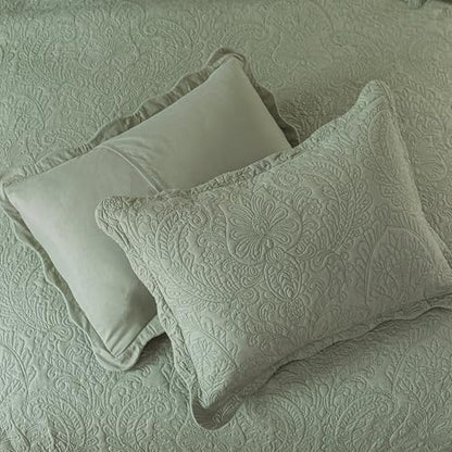 HoneiLife Queen Quilt Bedding Sets - Microfiber Quilt Sets for Queen Bed, 3-Piece Lightweight Bedspreads,Reversible Coverlets Rustic Bedlinen Sets, Embroidered Bedding Sets All Season Quilts - color: Pickle Green, size: Queen/Full-90"x96"