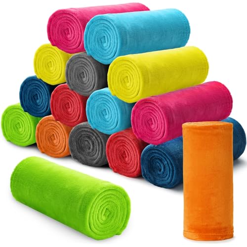 16 Pcs Flannel Fleece Throw Blanket Bulk 50 x 60 in Soft Fleece Throw Blankets Coral Bed Sofa Bulk Color Winter Warm Pet Blanket for Home Office Wedding Season Gift Homeless Donation (Bright Colors) - color: Bright Colors