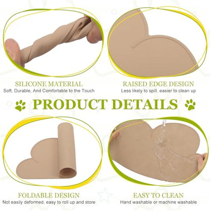 Silicone Pet Feeding Mat, Waterproof Dog Cat Food Bowl Placemat Tray Anti-Slip with Raised Edge Foldable Heat-Resistant (Light Brown, Cloud Shape), Intended for Cat Dog Water Bowl - color: Light Brown