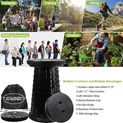 2026 Heavy Duty XXXL Collapsible Stool with Thick Cushion&Carry Bag,More Sturdy 1000LBS Capacity,20.1" Taller&13" Wider Foldable Telescoping Stool for Adults,Outdoors,Camping,Fishing,BBQ