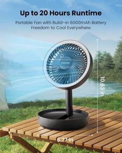 Gaiatop Foldable Small Desk Fan with LED Night Light, Wireless 6000mAh Battery Powered Portable Fan USB Rechargeable, Bedroom Office Dorm Travel Camping Cruise Essentials, Gifts for Women Men, Black - color: Black