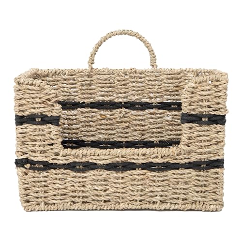 Handmade Seagrass Woven Hanging Basket with Black Cotton Rope - 11.81 x 4.33 x 7.87 Inches - Ideal for Wall Decor & Storage (Rectangular opening) - style: Rectangular opening
