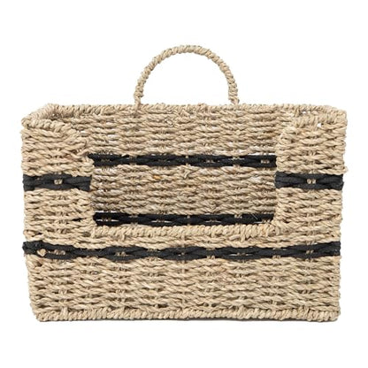 Handmade Seagrass Woven Hanging Basket with Black Cotton Rope - 11.81 x 4.33 x 7.87 Inches - Ideal for Wall Decor & Storage (Rectangular opening) - style: Rectangular opening