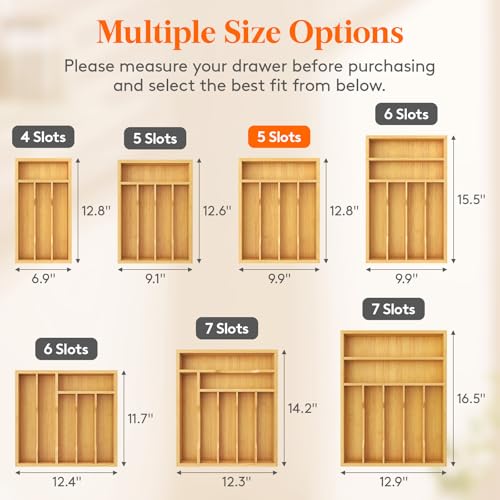 Lifewit Silverware Drawer Organizer, Utensil Tray for Kitchen, Flatware and Cutlery Holder, Storage for Spoons Forks Knives, 9.9 x 12.8", Natural - size: 9.9''W x 12.8''D