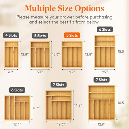 Lifewit Silverware Drawer Organizer, Utensil Tray for Kitchen, Flatware and Cutlery Holder, Storage for Spoons Forks Knives, 9.9 x 12.8", Natural - size: 9.9''W x 12.8''D