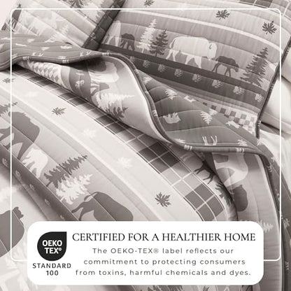 Great Bay Home Lodge Quilt Set - 3-Piece Full/Queen Size Rustic Bedding Set - Lightweight, All-Season, Reversible Bedspread (Rustic Landscape Grey) - color: Rustic Landscape Grey, size: Full / Queen