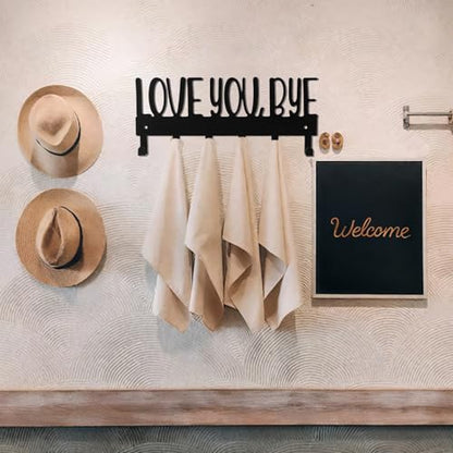 Lyreh Love You Bye Sign Key Holder Hook, Metal Wall Mount Hanger Rack with 2pcs Nails & Caps for Key Coats Hats Easy Installation Ideal Entryway Decor Home Organization Gift(Black) - style: Love You Bye