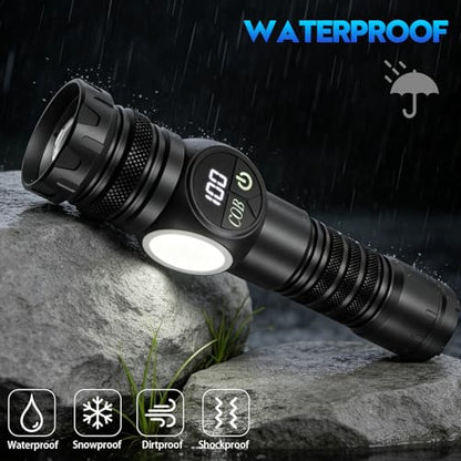 Rechargeable Flashlights High Lumens, LED Flashlight with Sidelight, 5 Modes & Zoom, USB-C Charging with LCD Display, Magnetic, Waterproof, Handheld Flashlights for Home Camping Emergency - color: Black-1 Pack