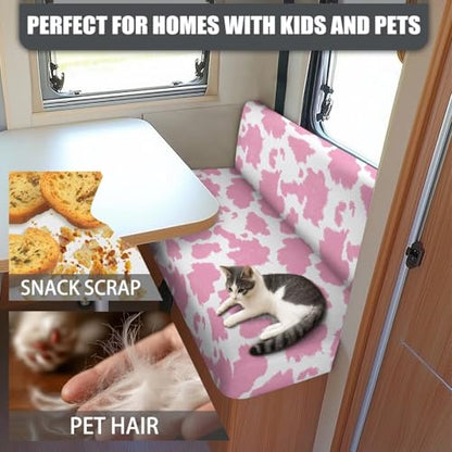 Pink RV Dinette Cushion Covers Cow Print Stretch Camper Cushion Cover Booth Seats Replacement RV Cushion Covers Washable Sofa Furniture Protector - color: Pink Cow Print