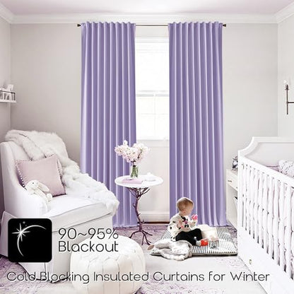 SHINELAND Lavender Blackout Boho Curtains 72 Inches Long for Bedroom Living Room,Back Tab Light Heat Blocking Thermal Insulated Room Darkening Black Out Curtains - color: Lavender, size: 52"W x 72"L (Pack of 2)