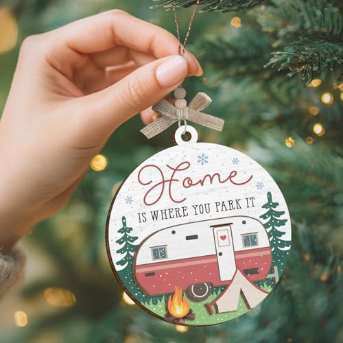 Camping Ornaments 2025, Camper Gifts for Women Men, Home is Where You Park It Wooden Ornaments for Christmas Decorations, Travel Gifts for Friends, Family, Exchange Ideas