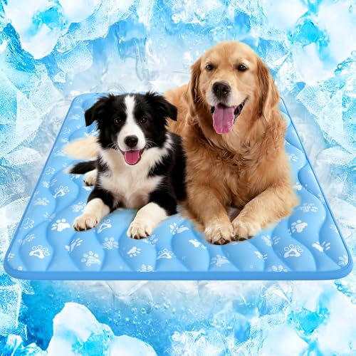 Rywell Super-Absorbent Cooling Mat for Dogs 59"x40" Arc-Chill 3.0 & Color-Changing Dog Cooling Mat, Stay Cool & Dry, Washable, Non-Slip Pet Bed Mat for Floors, Sofas, Kennels - color: Blue, size: XXL