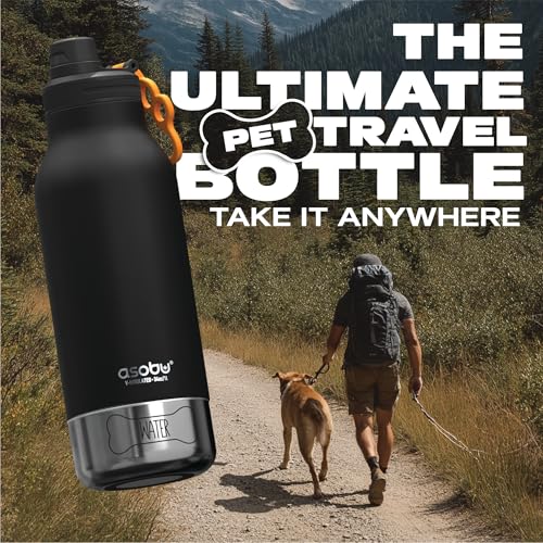 asobu Dog Barky Bottle – Insulated Stainless Steel Water Bottle with 2 Removable Dog Bowls for Food, Treats & Water – Pet-Friendly Travel Bottle for Hiking, Road Trips & Outdoor Adventures - color: Black
