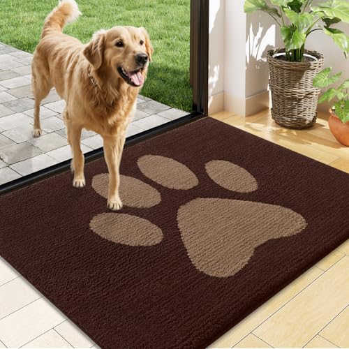 Buganda Dog Door Mat for Muddy Paws, Absorbent Dirt Trapper Non Slip Indoor Doormats, Washable Low-Profile Mat for Mud Dogs, Entryway Carpet for Inside Floor (48x30 Inches, Brown) - color: Brown, size: 48.0"l X 30.0"w X 0.6"th