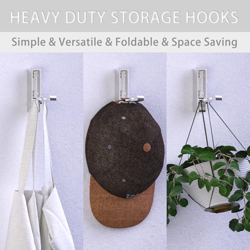 Wall Hooks for Hanging Coat, Heavy Duty Metal Hooks with Folding Storage Foldable Wall Hooks for Entryway Bathroom Kitchen Bags Towels Closet, 4Pcs Silver - color: 4-Silver