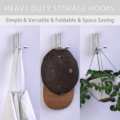 Wall Hooks for Hanging Coat, Heavy Duty Metal Hooks with Folding Storage Foldable Wall Hooks for Entryway Bathroom Kitchen Bags Towels Closet, 4Pcs Silver - color: 4-Silver
