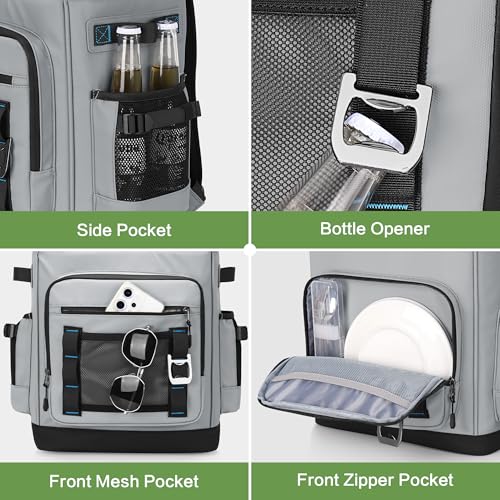 42 Can Backpack Cooler,40L Insulated Double Decker Leakproof, Waterproof Travel Cooler Backpack for Beach Camping Picnic Travel - color: gray