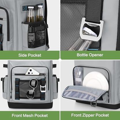 42 Can Backpack Cooler,40L Insulated Double Decker Leakproof, Waterproof Travel Cooler Backpack for Beach Camping Picnic Travel - color: gray