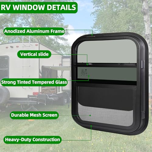 NOVINO RV Window for Trailer Camper,Vertical Sliding Replacement RV Window for Cargo Trailer Camper Utility Van Truck SUV,14" W x 16" H, Fit 15/16" or 1-3/8" Thick Wall,Allow Error 1/16",DOT Approved - size: 14"W x 16"H