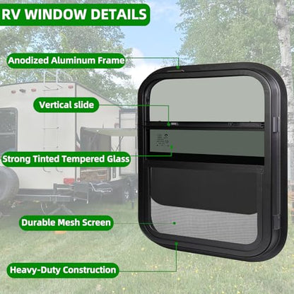 NOVINO RV Window for Trailer Camper,Vertical Sliding Replacement RV Window for Cargo Trailer Camper Utility Van Truck SUV,14" W x 16" H, Fit 15/16" or 1-3/8" Thick Wall,Allow Error 1/16",DOT Approved - size: 14"W x 16"H