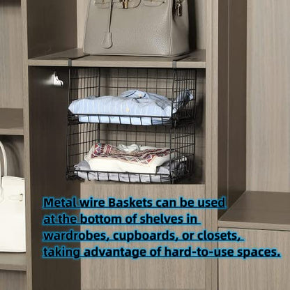 Under Shelf Basket Storage 2Pack - 11.8in Metal Under Cabinet Shelf, Hanging Wire Basket Shelves, Undershelf Storage Basket for Kitchen Pantry Bookshelf - color: Black