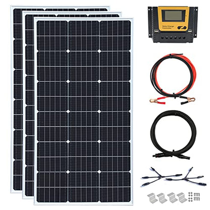300 Watt 12Volt Solar Panel Kit 3x100W Monocrystalline Module 30A Charge Controller for RV, Boats, Trailer, Camper,Off-Grid System (300W Solar Kit) - style: 300W solar kit