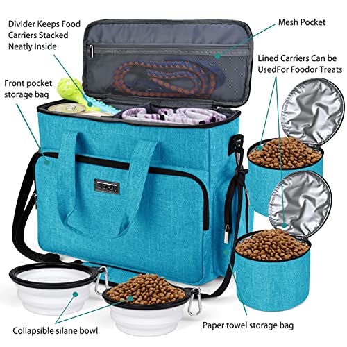 BAGLHER Dog Travel Bag, Pet Travel Bag (ALL Pet Travel Supplies), With 2 Pet Food Containers and 2 Collapsible Silicone Bowls; Essential Kits for Pet Travel Sky Blue - color: Sky Blue, size: Large