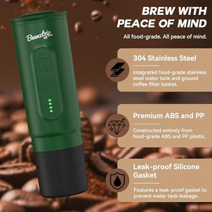 H02PRO Travel Coffee Maker, Portable Espresso Machine for Camping, 20 Bar Mini Coffee Maker Compatible with NS Capsule & Ground Coffee, Battery Operated Self-heating, Ideal FathersDay Gifts - color: Forest Green