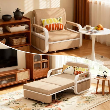 42.5" Pull Out Sofa Bed, 3 in 1 Convertible Sleeper Sofa, Single Loveseat Couch Bed with Storage, Trundle and 2 Pillows for Living Room, Bedroom, Dorm, Office, RV (Saddle Tan) - size: 40"- Single