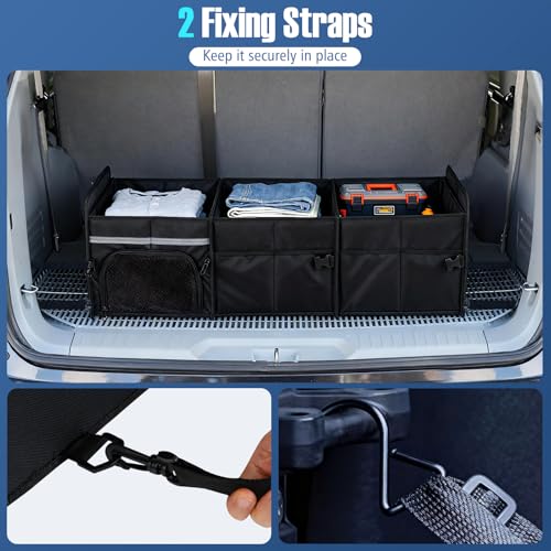 Goplus Collapsible Trunk Organizer with Cooler, 18 Gallon (68L) Foldable Car Storage Organizer with 6 Extenable Compartments, Removable Lid, Securing Straps, for SUV Van Sedan, 35.5" x 14" x 12" - size: 18 Gallon (68L) with Cooler