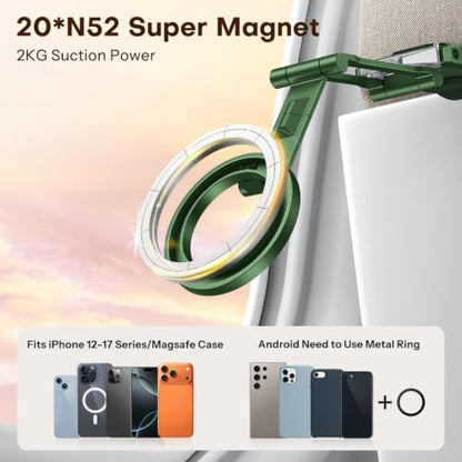 OMOTON TP02 360°Rotating for MagSafe Tripod Mount, Adjustable Aluminum Magnetic Phone Tripod for iPhone 17/16/15/14 Pro Max Air, Foldable Cell Phone Stand Fits Vlog, Gym, Travel Essentials, Green - color: 6-Green
