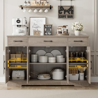 HOSTACK Buffet Sideboard Cabinet with Drawers, 55" Large Buffet Storage Cabinet with Shelves and Doors, Modern Farmhouse Coffee Bar Station for Kitchen, Dining Room, Ash Grey - color: Ash Grey