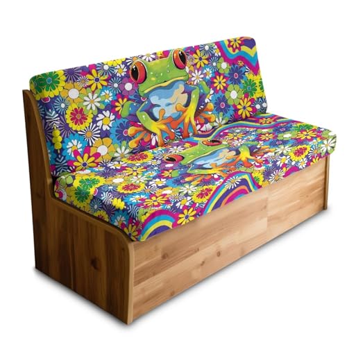 Frog Hippie Daisy Pattern 2 Pack RV Dinette Cushion Covers Breathable Sofa Furniture Protector Flannel Loveseat Sofa Chair Cover Camper Seat Covers Dinette Booth - color: Frog Hippie Daisy
