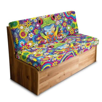Frog Hippie Daisy Pattern 2 Pack RV Dinette Cushion Covers Breathable Sofa Furniture Protector Flannel Loveseat Sofa Chair Cover Camper Seat Covers Dinette Booth - color: Frog Hippie Daisy