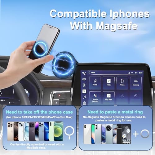 Car Phone Holder for 2021-2024 Chevy Suburban Tahoe/GMC Yukon Accessories 10.2-inch Screen Fixed Clip, Magnet Cell Phone Mount Compatible with MagSafe 360° Rotation Phone Automobile Cradles - size: 21-24 Chevy Suburban / GMC Yukon