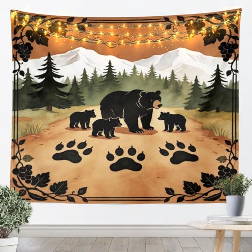 Feelyou Bear Tapestry Rustic Cabin Country Wall Art Camo Hunting Wall Hanging Blanket for Living Room Bedroom Nature Wildlife Bear Home Decor Small 51"x59" Camouflage - color: Black, size: Small