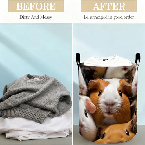 Guinea Pig Laundry Basket Hamper for Boys Girls Kids Adults, Foldable Waterproof Oxford Clothes Storage Bin, Cute Pet Organizer for Bedroom Bathroom Room Decor 19.7"x15.8" - style: Guinea Pig