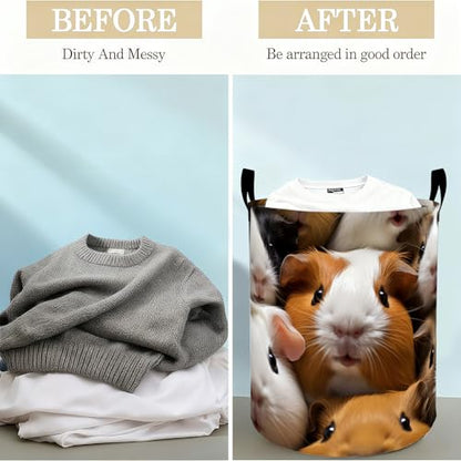 Guinea Pig Laundry Basket Hamper for Boys Girls Kids Adults, Foldable Waterproof Oxford Clothes Storage Bin, Cute Pet Organizer for Bedroom Bathroom Room Decor 19.7"x15.8" - style: Guinea Pig