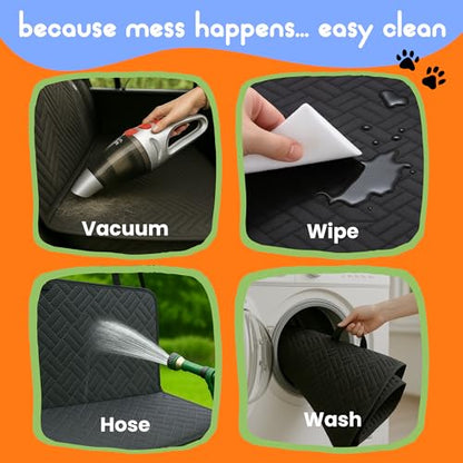 Car Back Seat Extender for Dogs – 40% Extra Space, 600D Oxford Waterproof Dog Car Seat Cover with Hard-Bottom Bridge, Non-Slip Base, Mesh Window & Storage Pockets – Foldable Design