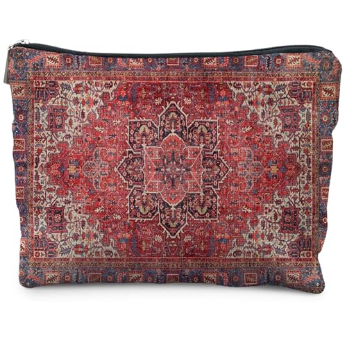 Traditional Red Rug Style Makeup Bag, Vintage Ethnic Pattern Cosmetic Bag Gifts for Women Friends, Boho Tapestry Pouch - color: Bohemia