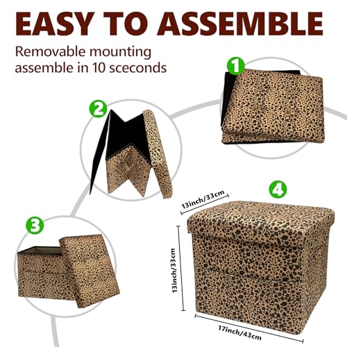 ALASDO Storage Ottoman Footrest Stool Small Ottoman with Storage Foldable Ottomans Foot Rest Footstool Bench for Living Room 17x13x13inches Leopard Print - color: Leoprad Print