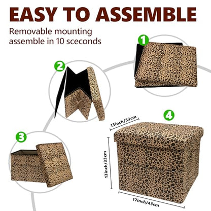ALASDO Storage Ottoman Footrest Stool Small Ottoman with Storage Foldable Ottomans Foot Rest Footstool Bench for Living Room 17x13x13inches Leopard Print - color: Leoprad Print