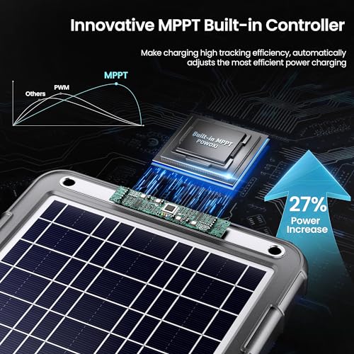 POWOXI 12V Solar Car Battery Charger: 12W Solar Trickle Charger Maintainer with MPPT Controller for Car - RV Boat Marine Motorcycle - Solar Panel Kit for Automotive Trailer Truck Snowmobile Tractor - size: MPPT Pro-12W